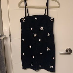 Topshop Black Denim Floral Dress